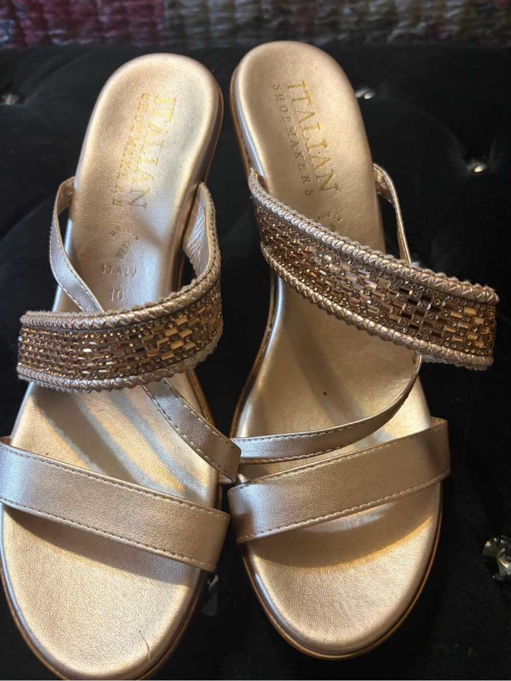 Italian Shoemakers Metallic Gold Beaded Slip-On Sandals
